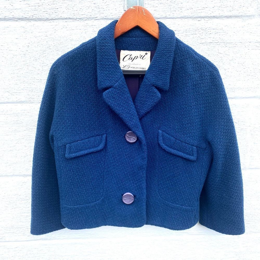 Vintage Capri L.J. Woolen Fabric Tweed Cropped Blazer Jacket